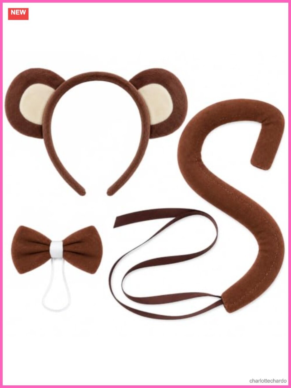 3 Piece Plush Monkey Costume Accessory Set Headband Bow Tie Tail